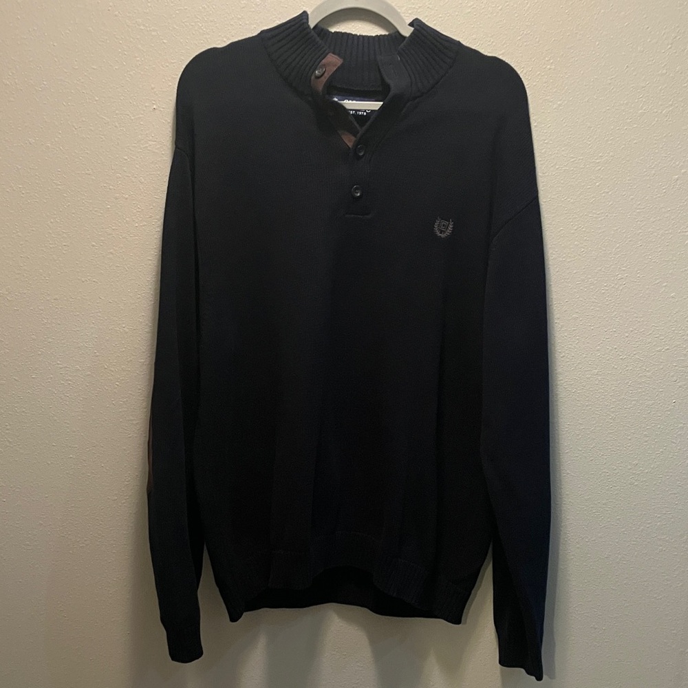 Chaps Men Charcoal Mock Button Neck Pullover Sweater Size XL/TG